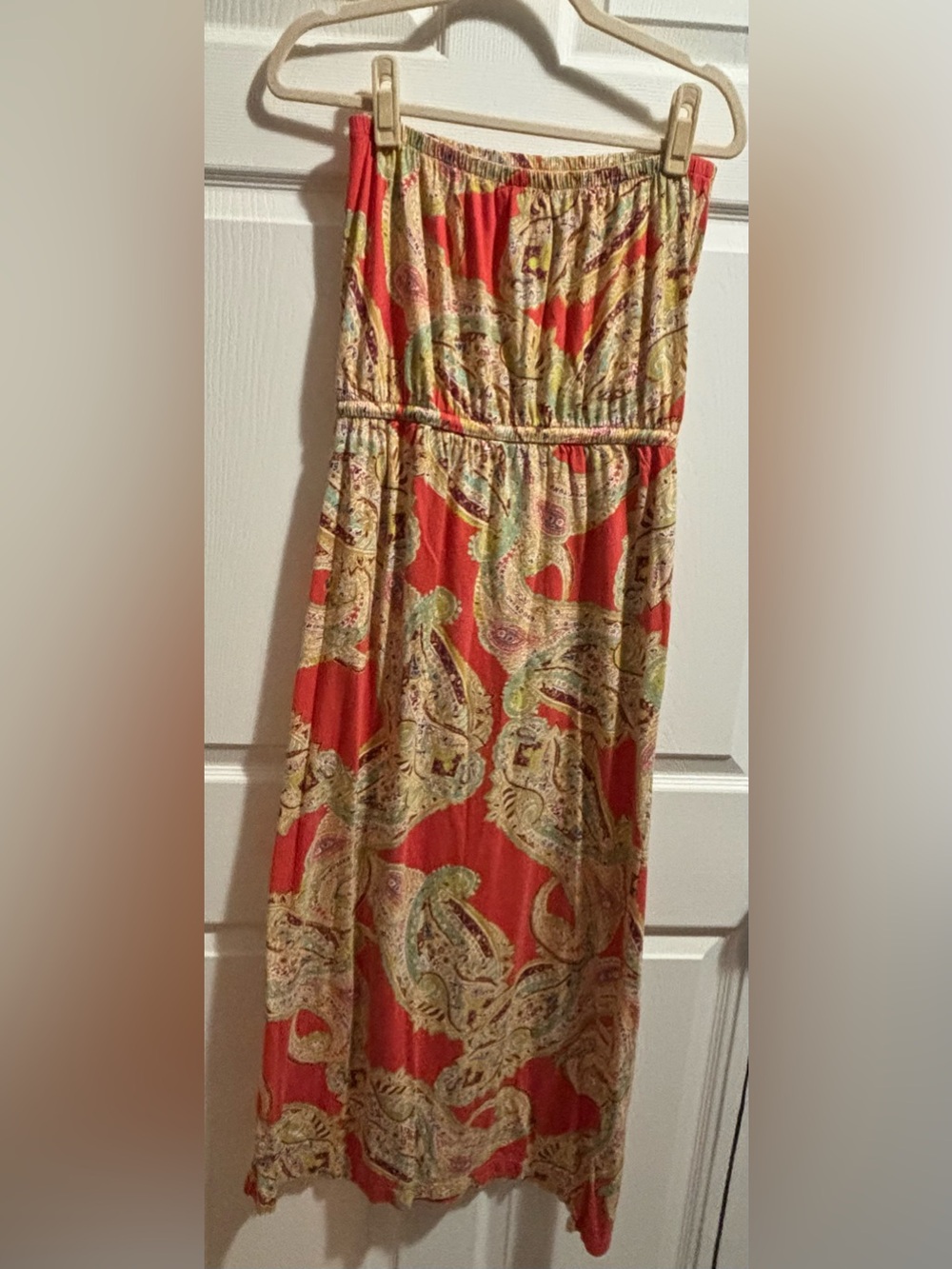 Banana Republic Strapless Paisley Midi Dress in Coral and Cream